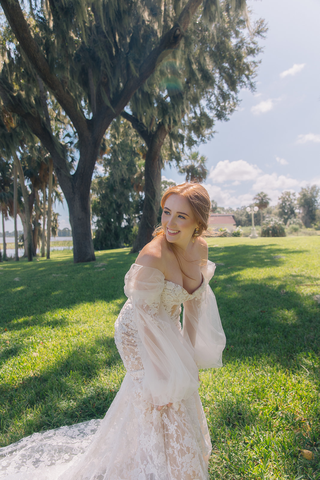 Orlando Wedding Hair and Makeup | Makeup Artist Orlando Beauty Brigade | Bride with off shoulder gown and effortless half up half down hairstyle